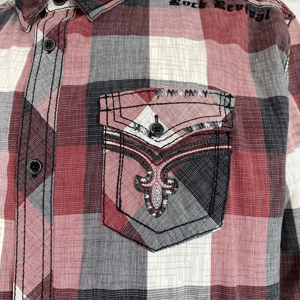 Rock Revival Shirt Men's Size 3XL SLIM Long Sleeve Pearl Snap Plaid Embroidered - Picture 5 of 16
